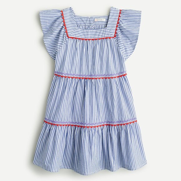 Crewcut Girls Ruffle Sleeve Striped Dress With Rickrack